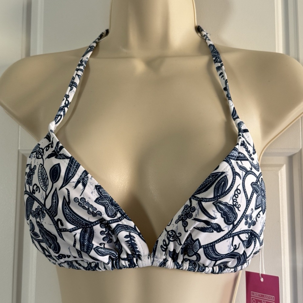 Liberty & Justice Triangle Bikini Top White Navy Paisley Print NWT Women’s XXL